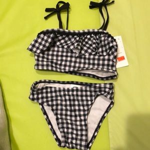 Gingham swimsuit.